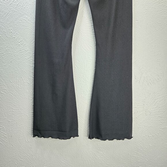 Ribbed Flare Yoga Pants Large Black High Waist Pull on Stretchy Athletic Bootcut - Picture 10 of 12